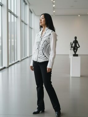 Obstinée Vintage White Soutache Ribbon Mixed Media Statement ShirtJacket Size 8P